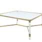 HomeRoots 39" x 39" x 17" Clear Acrylic Gold Stainless Steel And Clear Glass Coffee Table