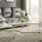 HomeRoots 39" x 39" x 17" Clear Acrylic Gold Stainless Steel And Clear Glass Coffee Table