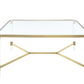 HomeRoots 39" x 39" x 17" Clear Acrylic Gold Stainless Steel And Clear Glass Coffee Table