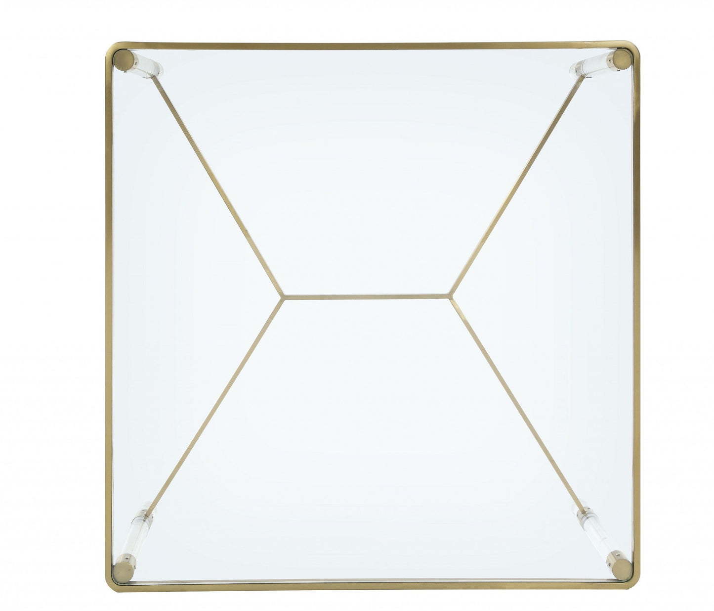 HomeRoots 39" x 39" x 17" Clear Acrylic Gold Stainless Steel And Clear Glass Coffee Table