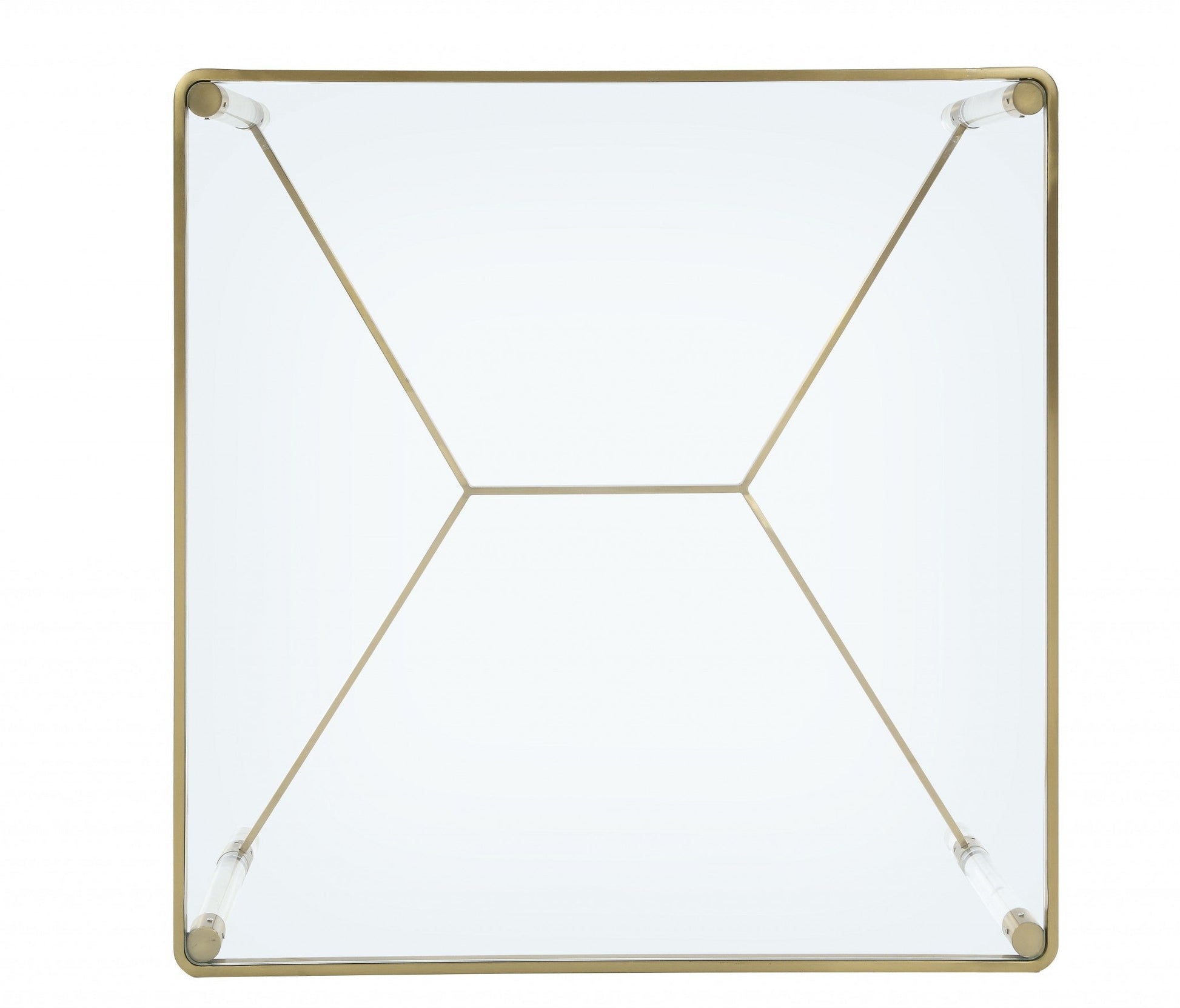 HomeRoots 39" x 39" x 17" Clear Acrylic Gold Stainless Steel And Clear Glass Coffee Table