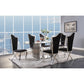 HomeRoots 39" x 79" x 30" Double Pedestal Dining Table With Clear Glass Top And Stainless Steel Finish