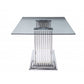 HomeRoots 39" x 79" x 30" Double Pedestal Dining Table With Clear Glass Top And Stainless Steel Finish