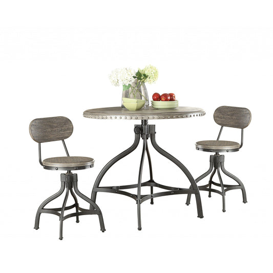 HomeRoots 3Pc Pack Adjustable Counter Height Dining Set In Gray Oak Finish