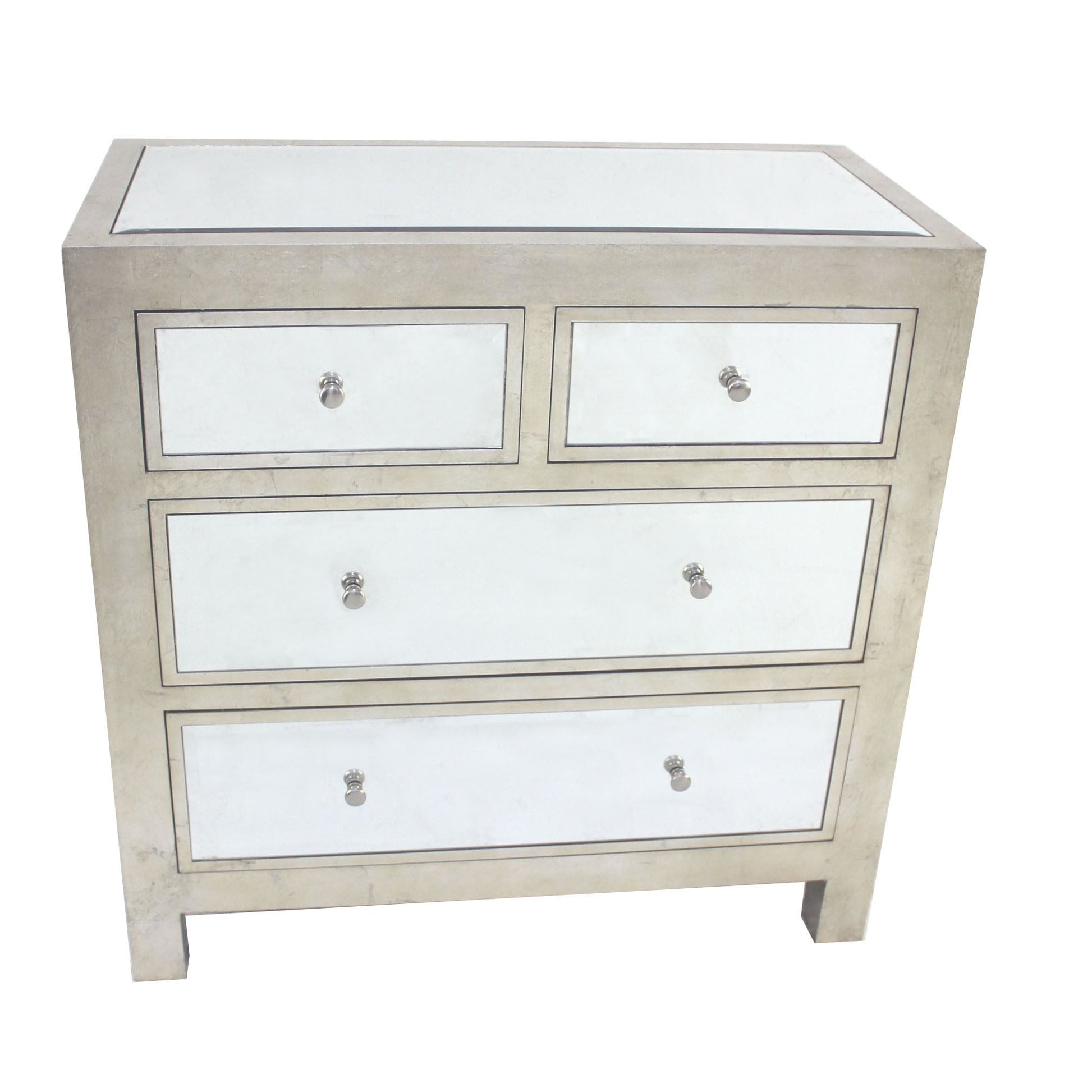 HomeRoots 4-Drawer Mirrored Wood Cabinet In Silver Finish