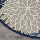 HomeRoots 4’ Round Blue Large Floral Indoor Outdoor Area Rug