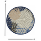 HomeRoots 4’ Round Blue Large Floral Indoor Outdoor Area Rug