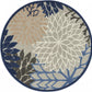 HomeRoots 4’ Round Blue Large Floral Indoor Outdoor Area Rug