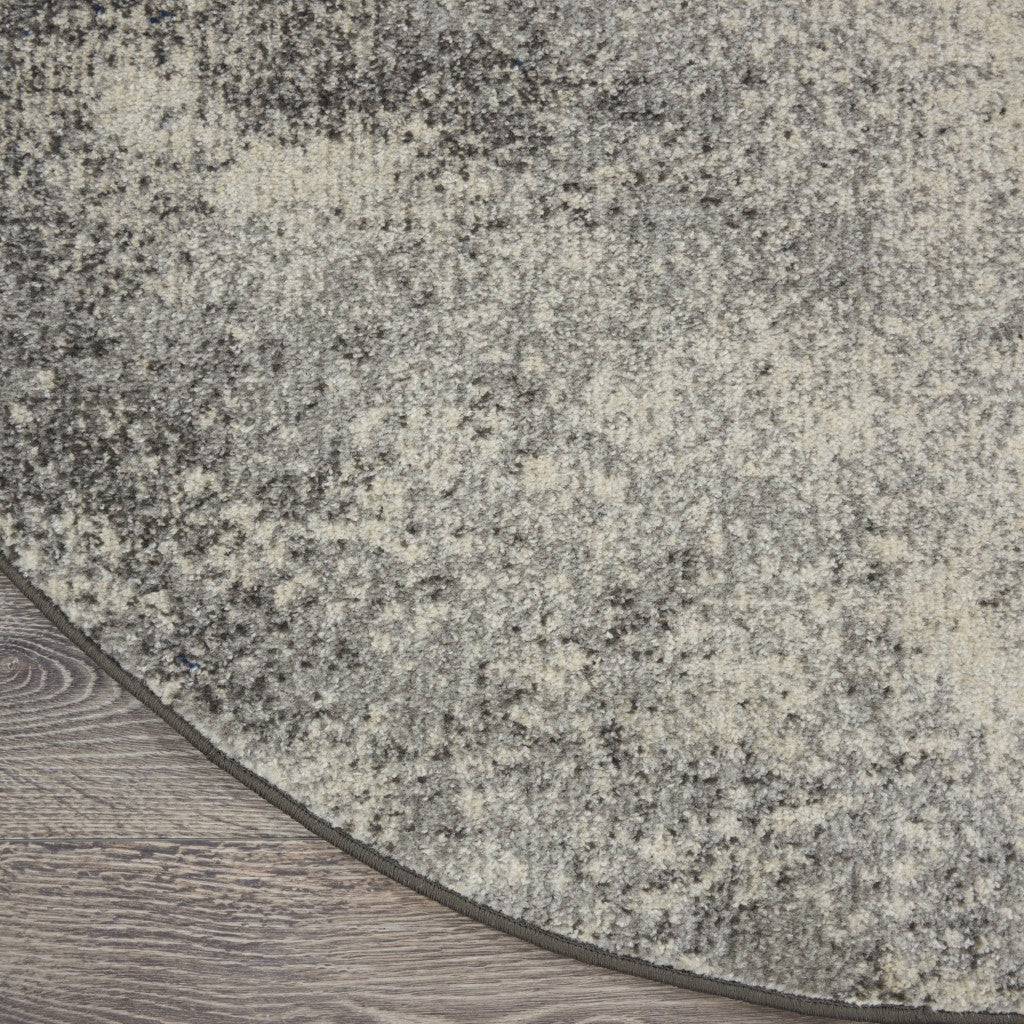 HomeRoots 4' Round Charcoal and Ivory Abstract Area Rug