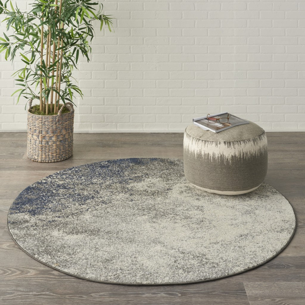 HomeRoots 4' Round Charcoal and Ivory Abstract Area Rug