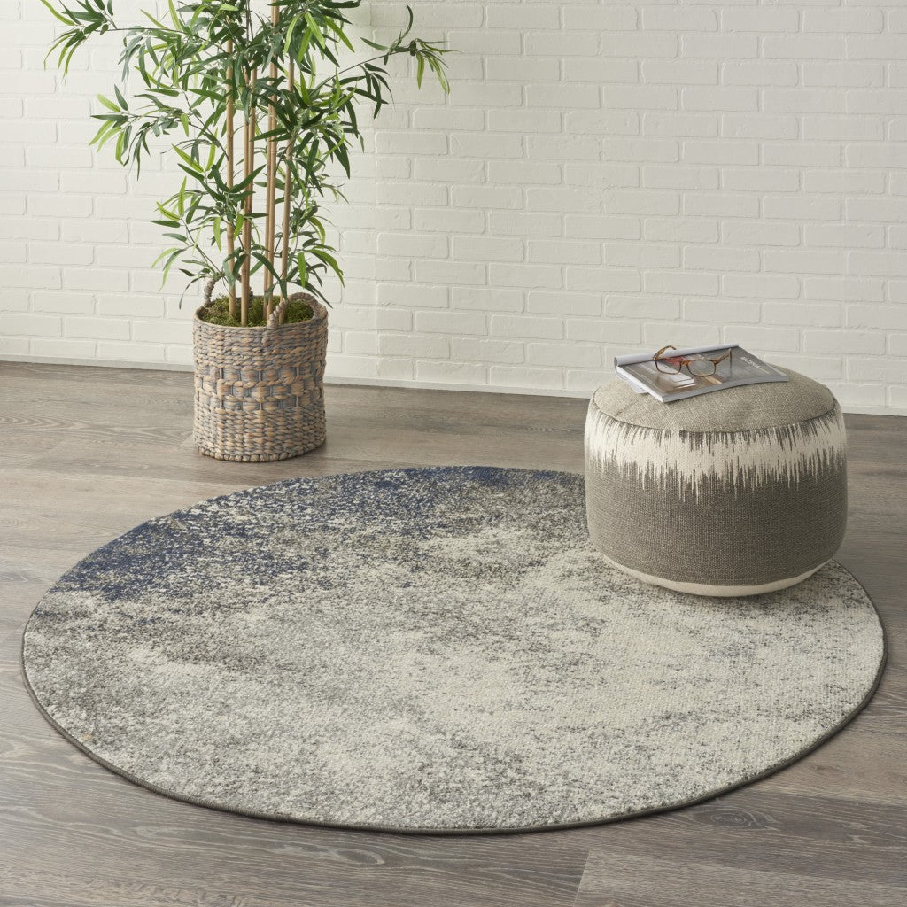 HomeRoots 4' Round Charcoal and Ivory Abstract Area Rug