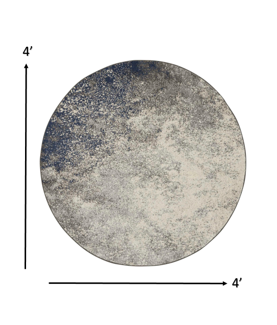 HomeRoots 4' Round Charcoal and Ivory Abstract Area Rug