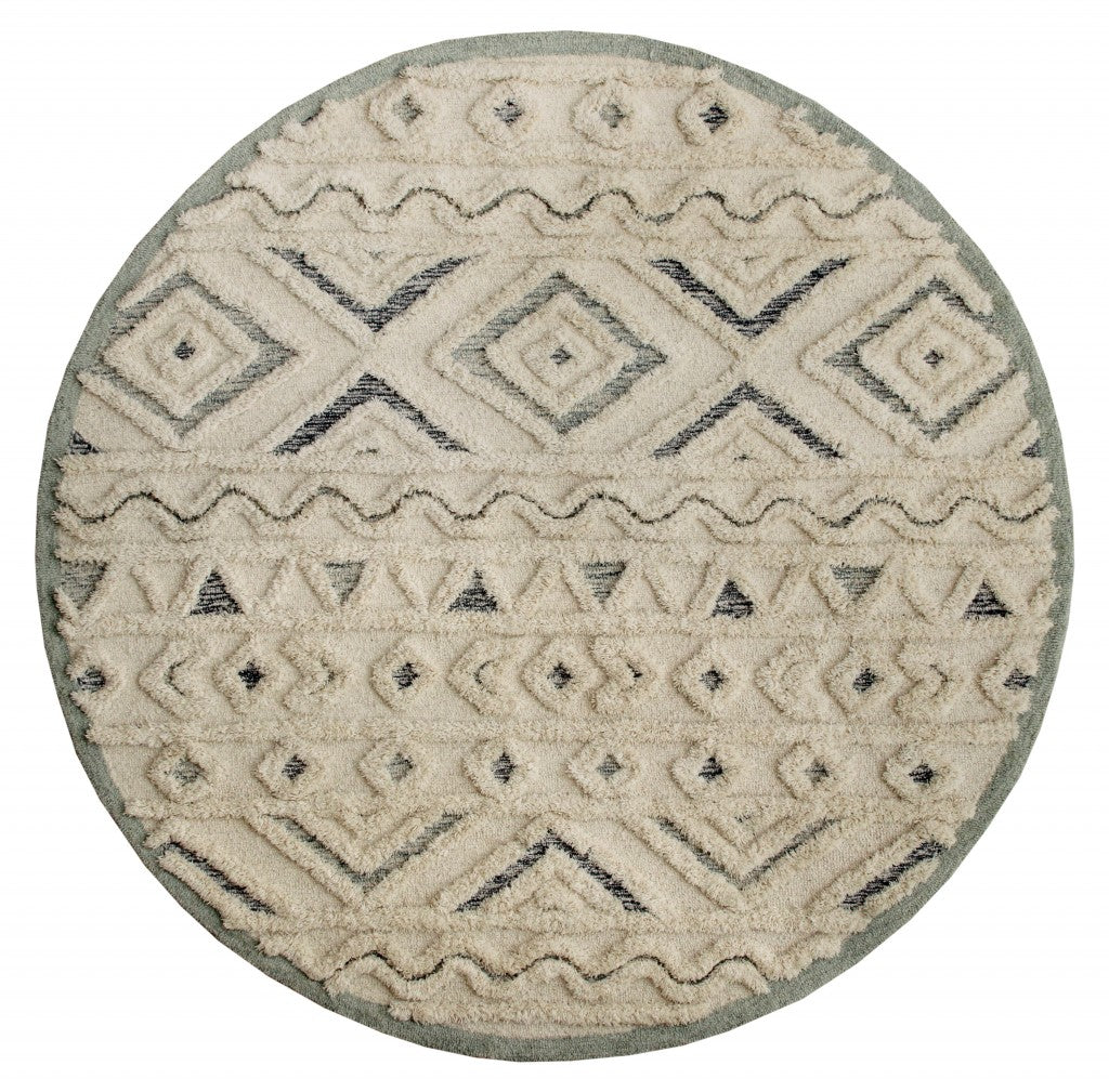 HomeRoots 4' Round Cream Modern Geometric Area Rug