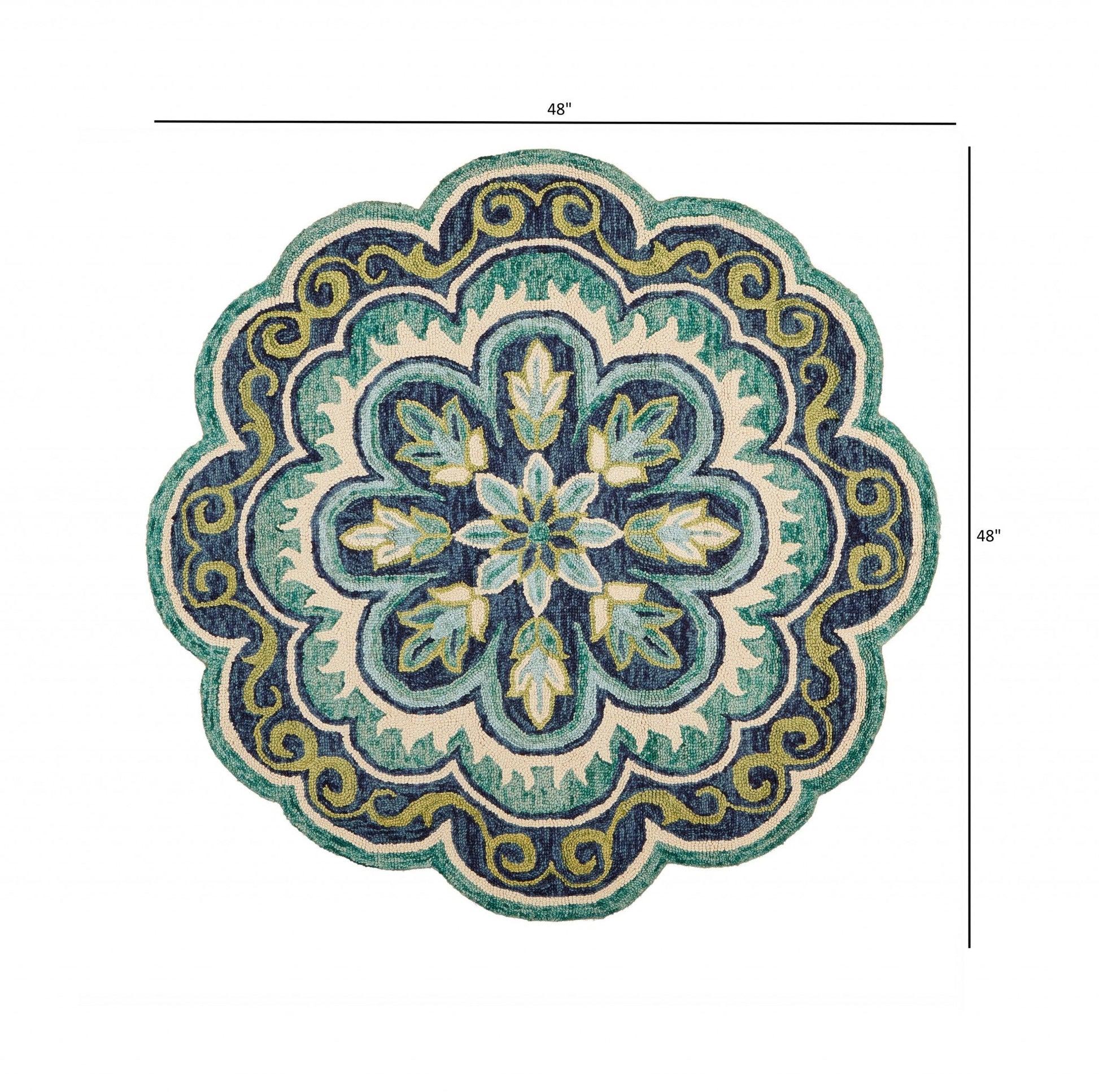HomeRoots 4’ Round Floral Artwork Area Rug in Green Finish