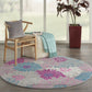HomeRoots 4’ Round Gray and Pink Tropical Flower Area Rug