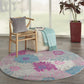 HomeRoots 4’ Round Gray and Pink Tropical Flower Area Rug