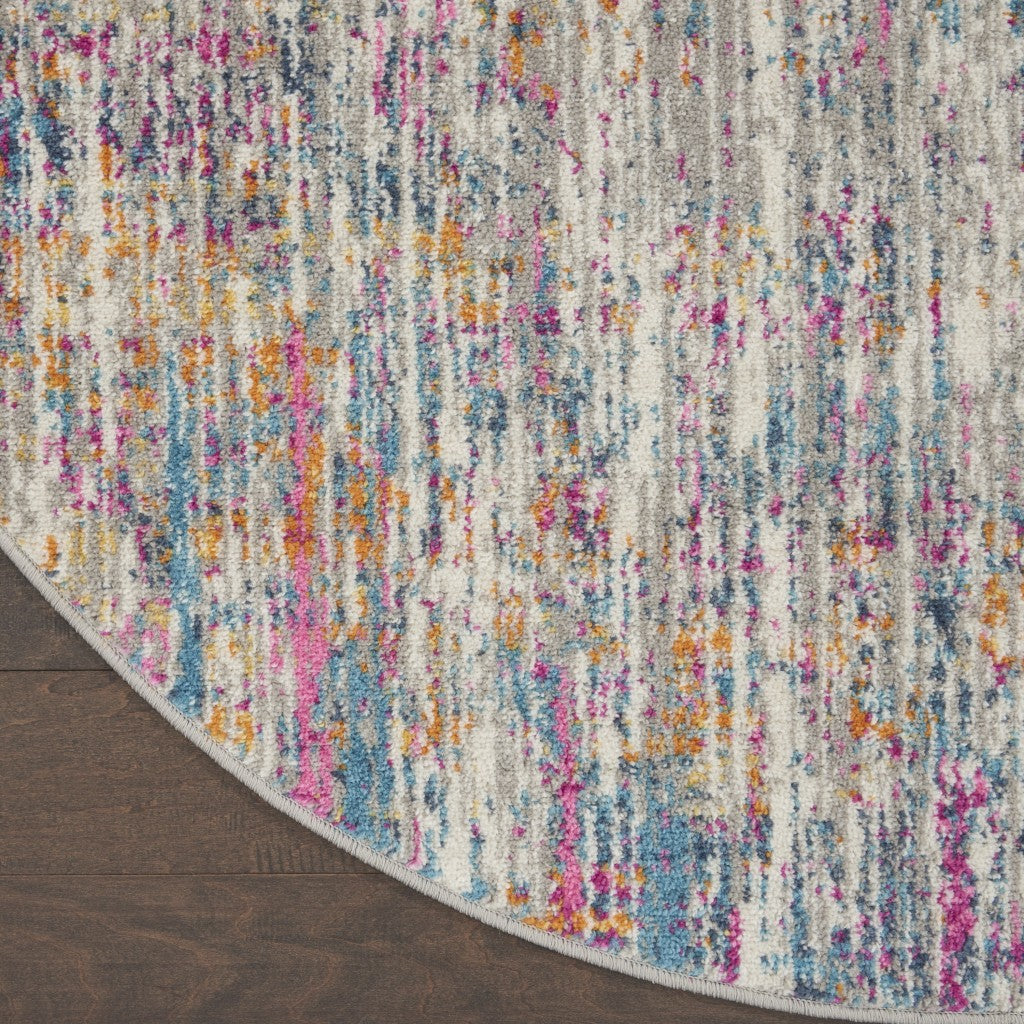 HomeRoots 4' Round Ivory Abstract Striations Area Rug