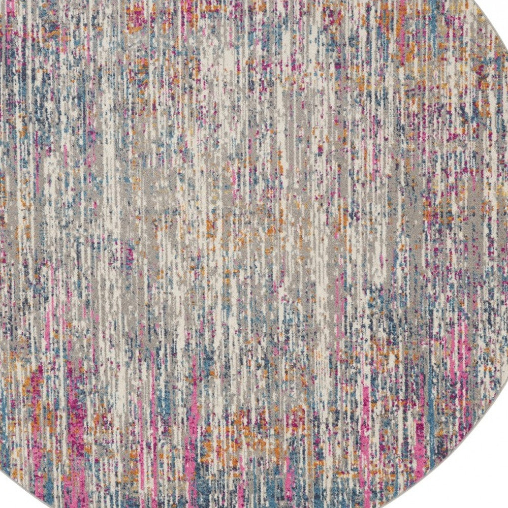 HomeRoots 4' Round Ivory Abstract Striations Area Rug
