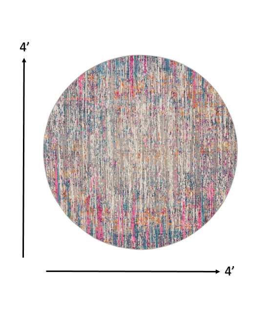 HomeRoots 4' Round Ivory Abstract Striations Area Rug