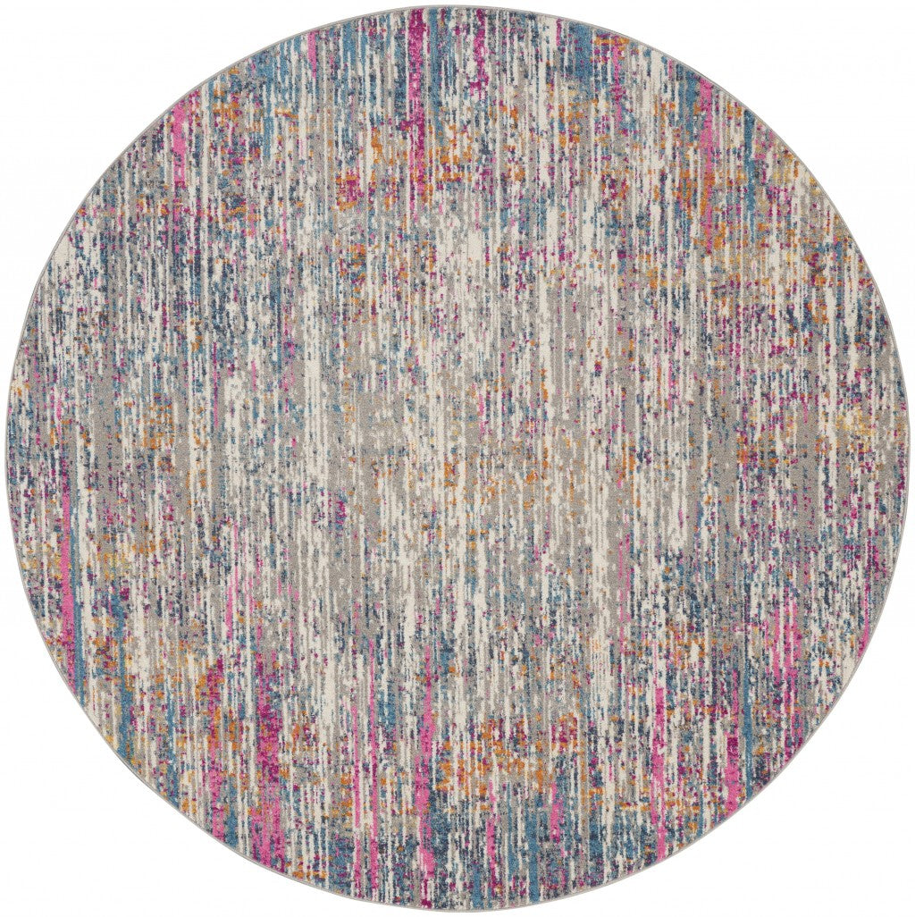 HomeRoots 4' Round Ivory Abstract Striations Area Rug