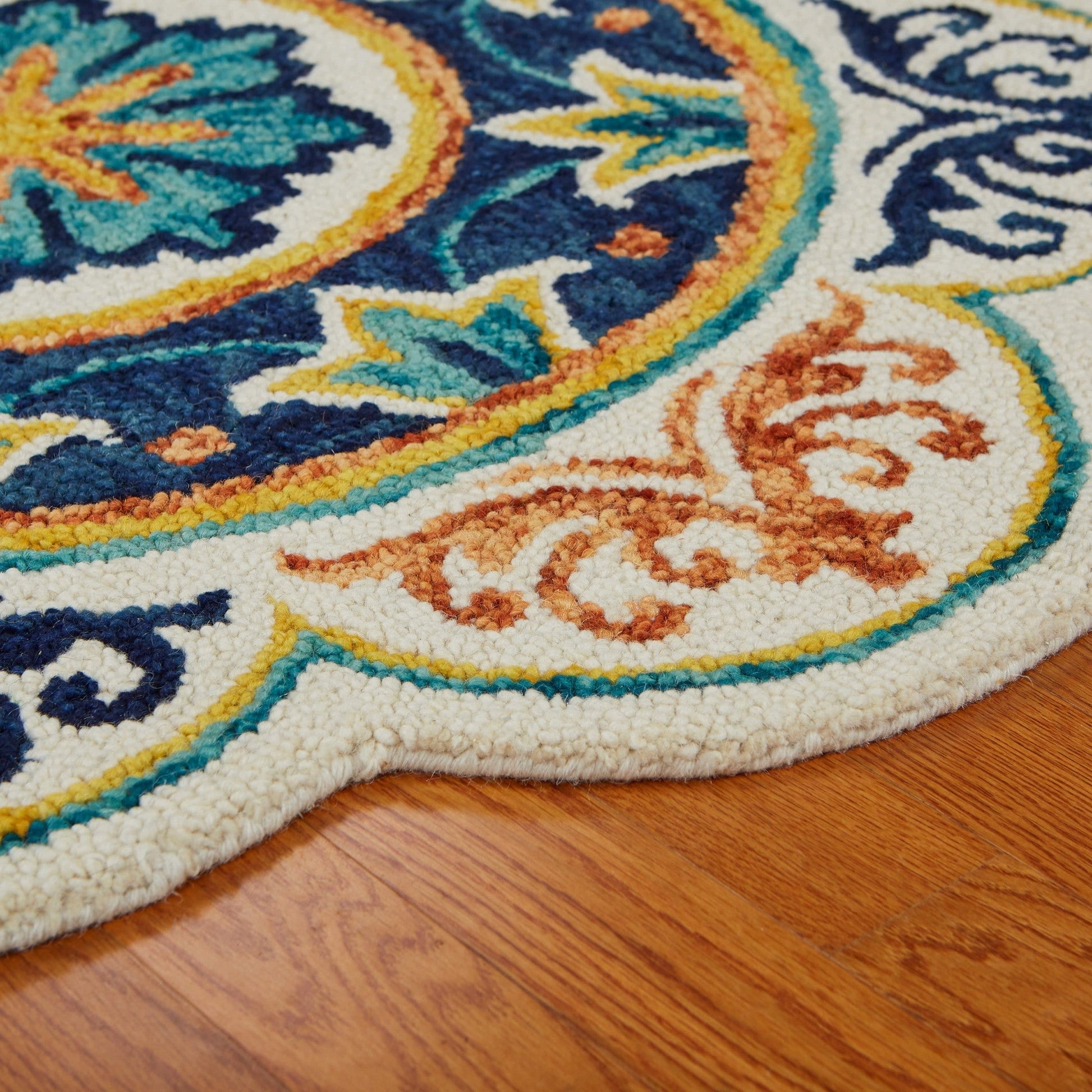 HomeRoots 4' Round Ivory and Navy Decorative Area Rug