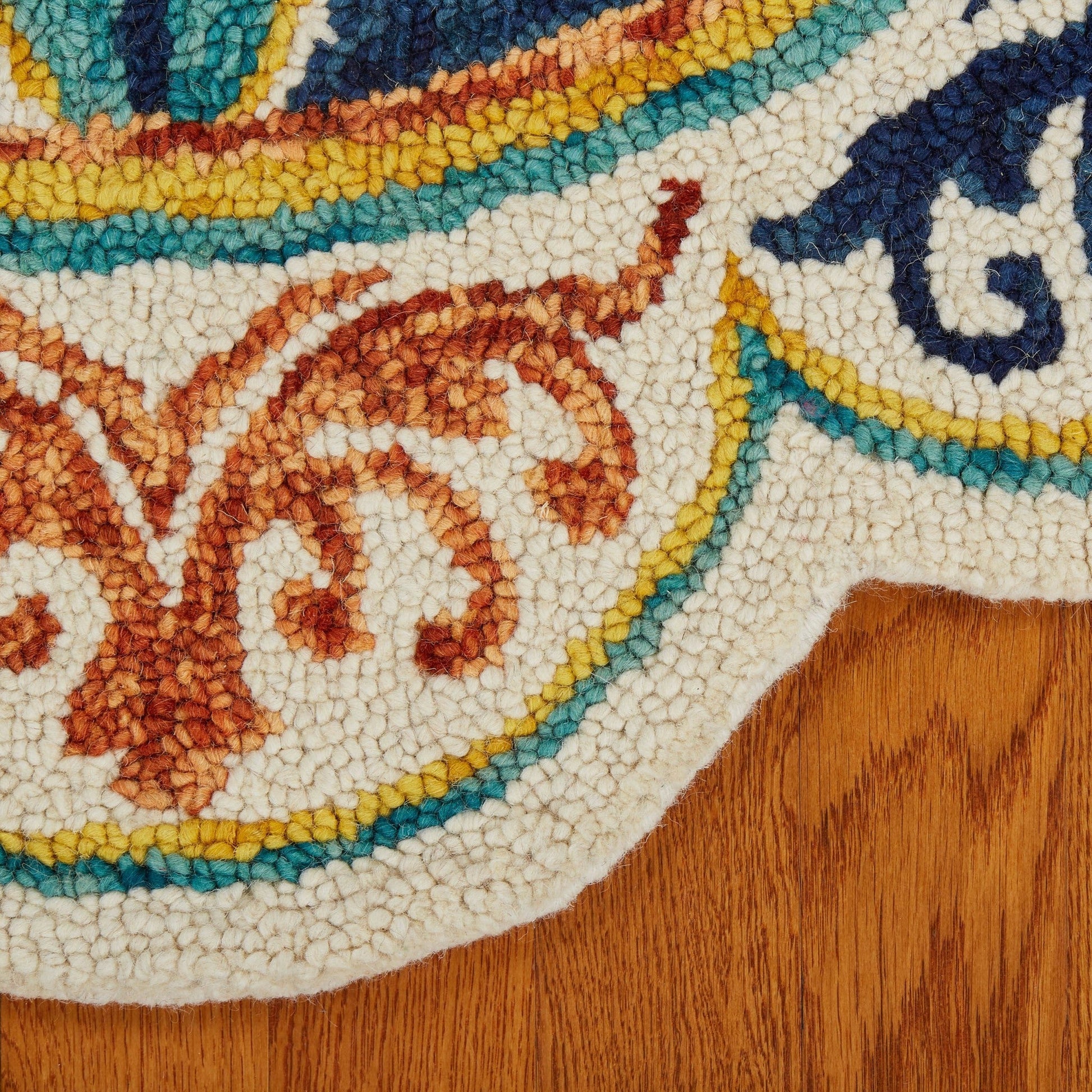 HomeRoots 4' Round Ivory and Navy Decorative Area Rug