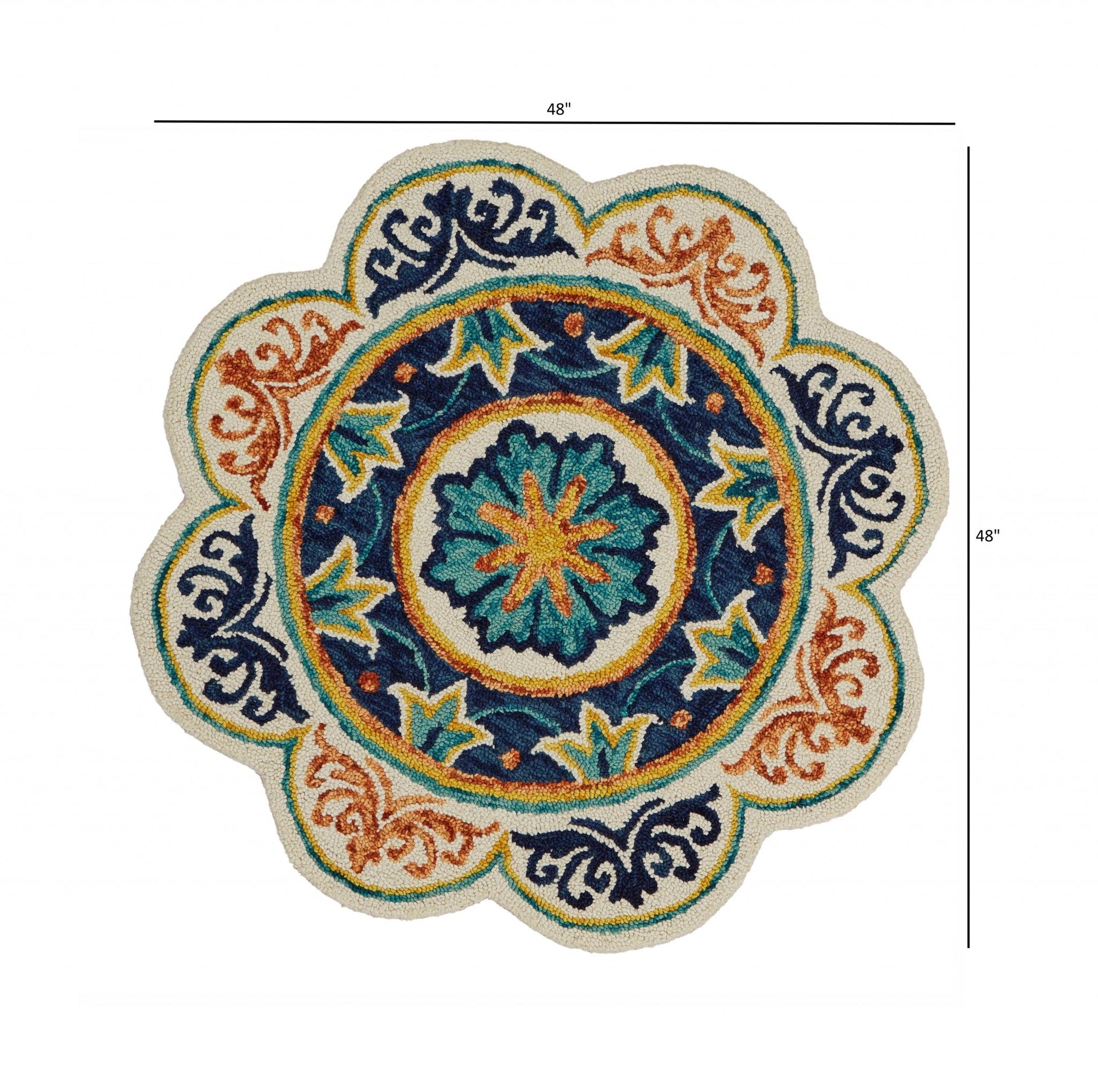 HomeRoots 4' Round Ivory and Navy Decorative Area Rug