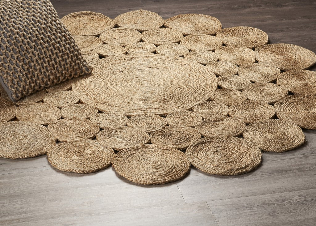 HomeRoots 4’ Round Natural Tan Orbital Area Rug