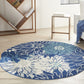 HomeRoots 4' Round Navy and Ivory Floral Area Rug