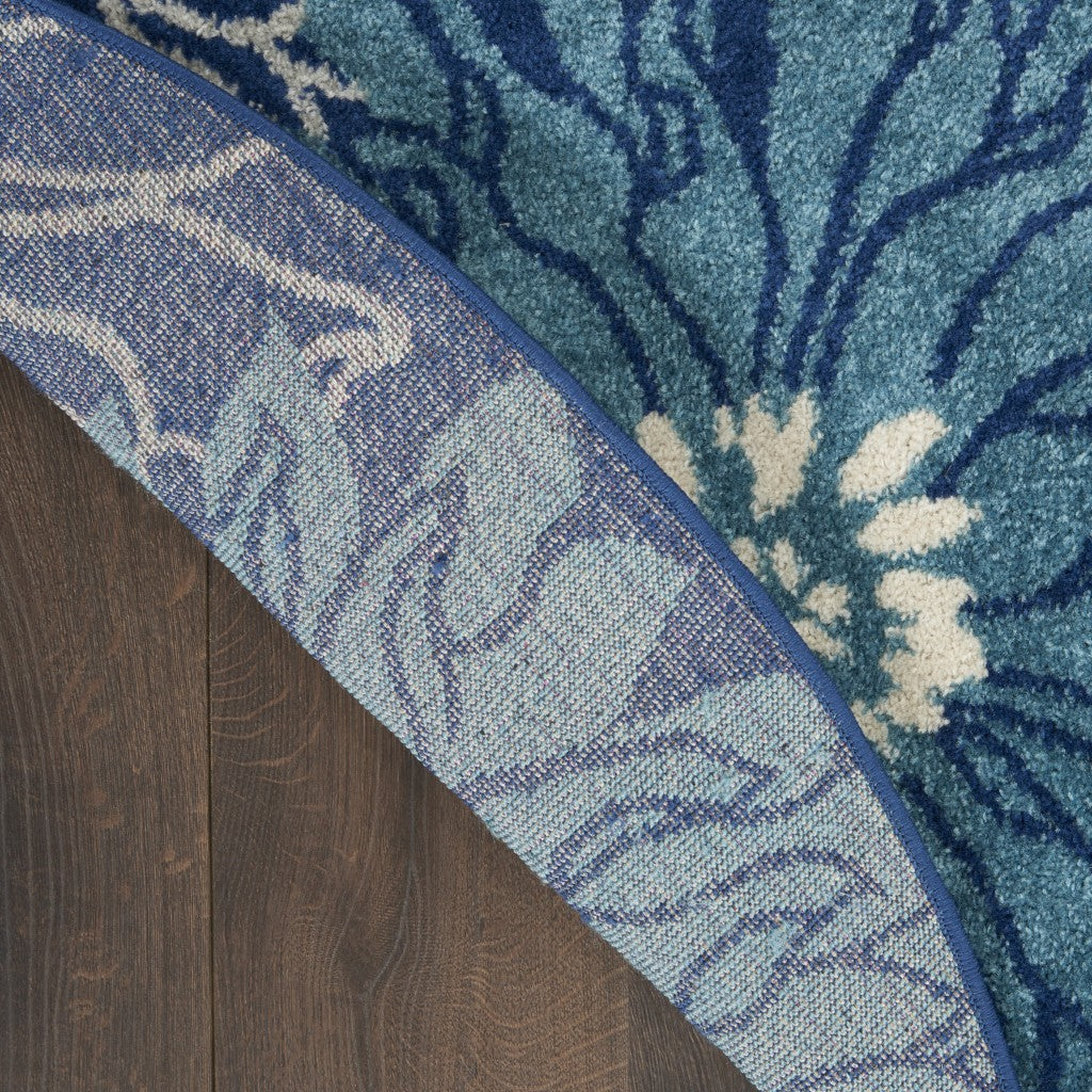 HomeRoots 4' Round Navy and Ivory Floral Area Rug