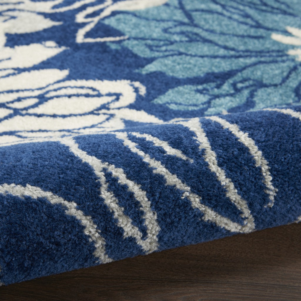 HomeRoots 4' Round Navy and Ivory Floral Area Rug