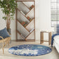 HomeRoots 4' Round Navy and Ivory Floral Area Rug