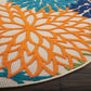 HomeRoots 4’ Round Orange Outdoor Area Rug With Floral Finish