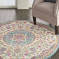 HomeRoots 4' Round Pink and Blue Floral Medallion Area Rug