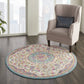 HomeRoots 4' Round Pink and Blue Floral Medallion Area Rug