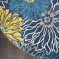 HomeRoots 4’ Round Tropical Flower Area Rug in Blue Finish