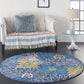 HomeRoots 4’ Round Tropical Flower Area Rug in Blue Finish