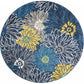 HomeRoots 4’ Round Tropical Flower Area Rug in Blue Finish