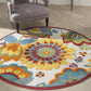 HomeRoots 4' Round Yellow and Ivory Indoor Outdoor Area Rug