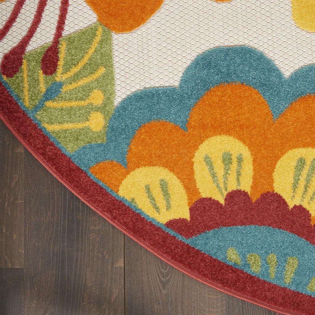 HomeRoots 4' Round Yellow and Ivory Indoor Outdoor Area Rug