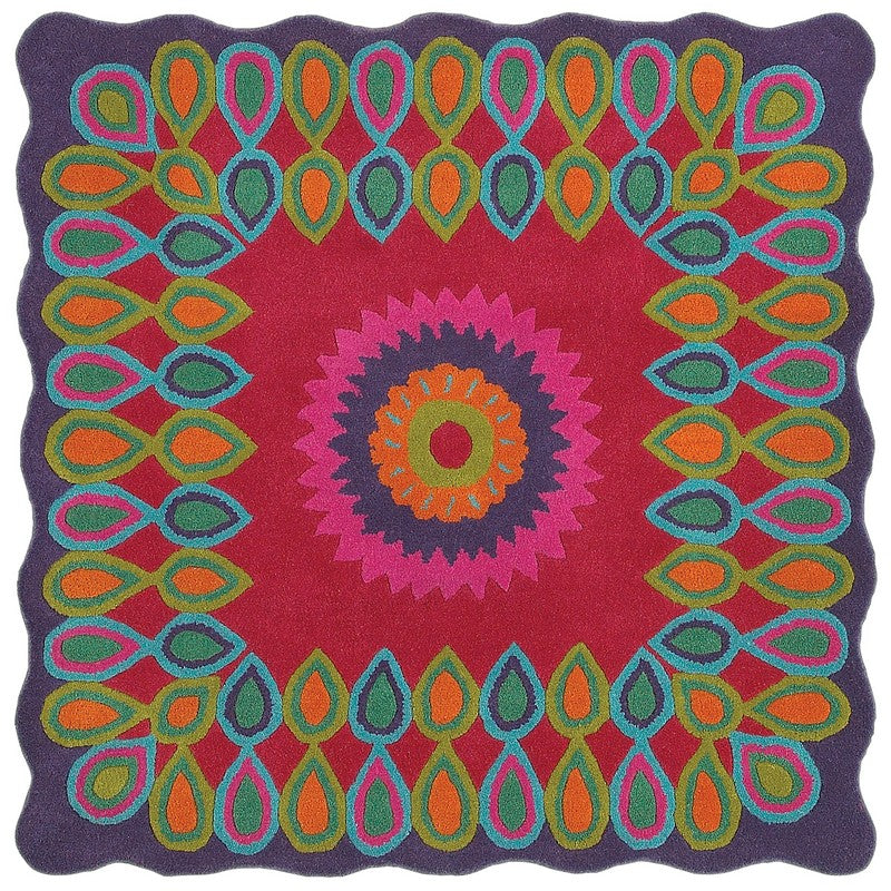 HomeRoots 4' Square Pink Floral Edged Area Rug