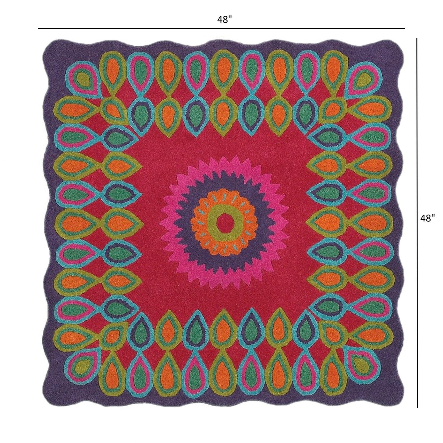 HomeRoots 4' Square Pink Floral Edged Area Rug