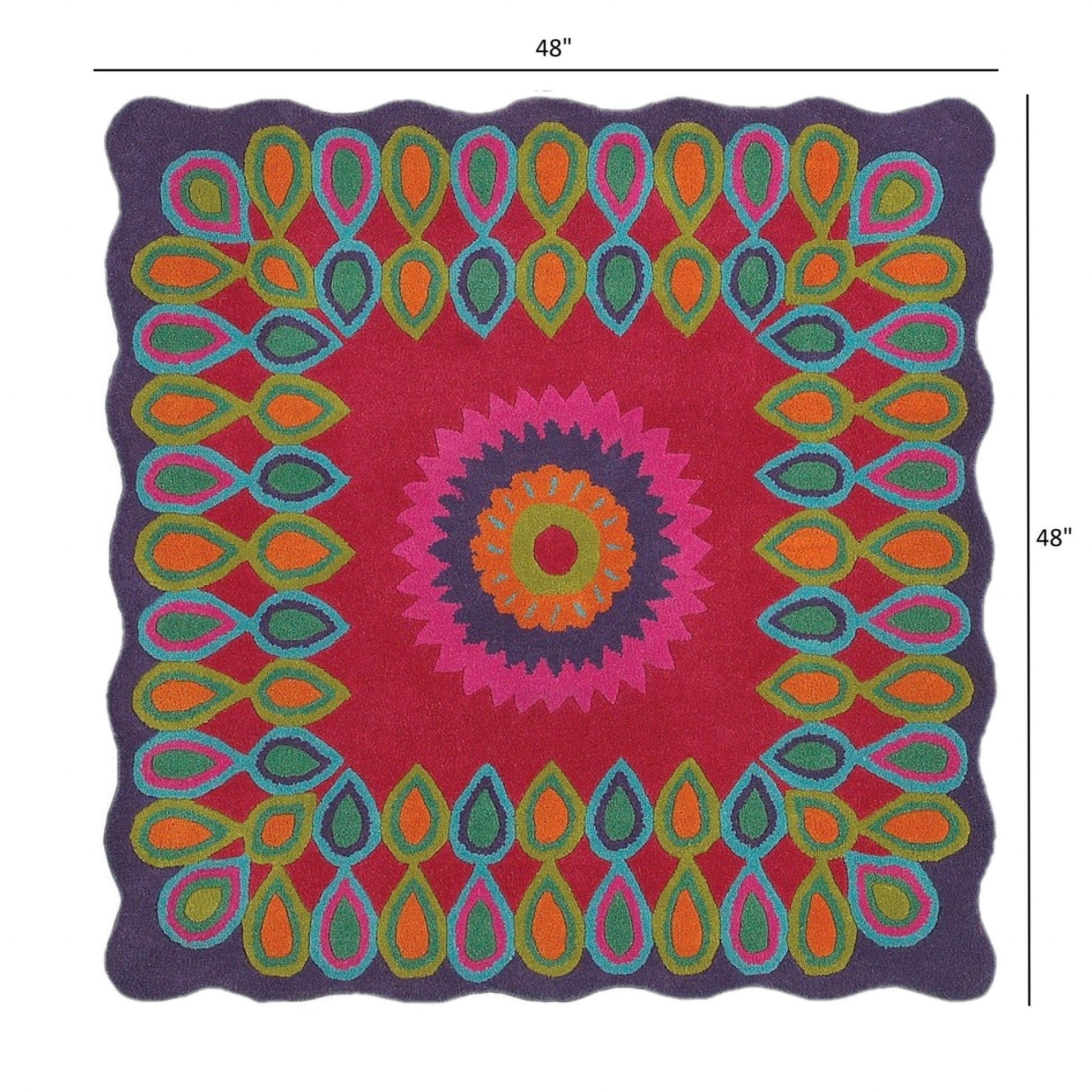 HomeRoots 4' Square Pink Floral Edged Area Rug