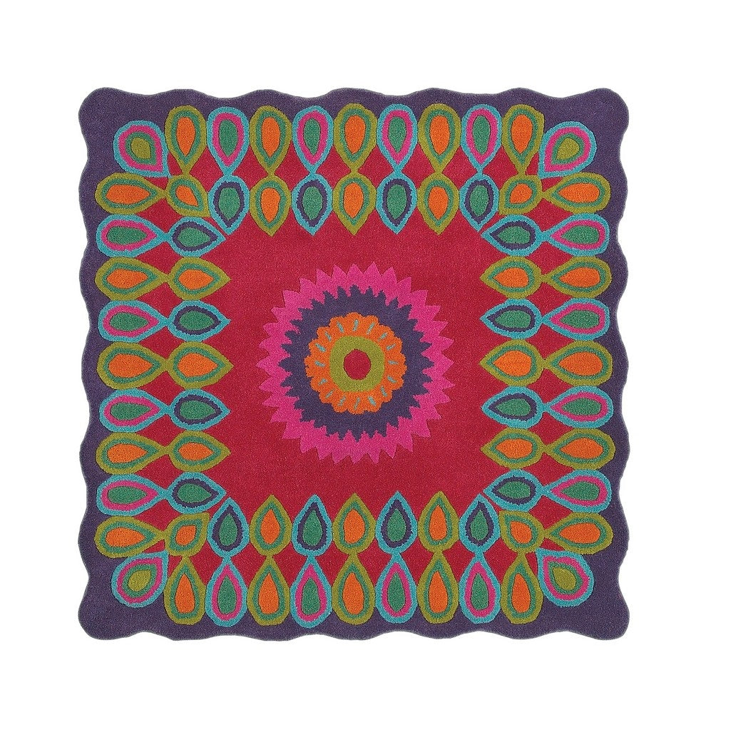 HomeRoots 4' Square Pink Floral Edged Area Rug
