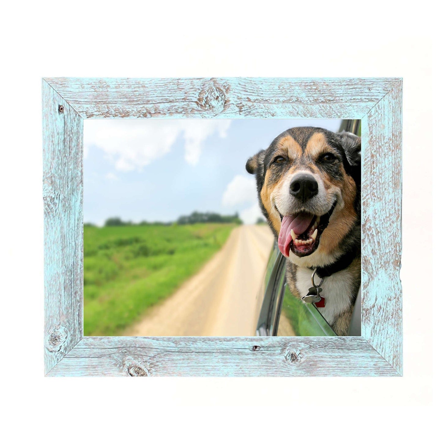 HomeRoots 4” x 4” Rustic Farmhouse Light Aqua Blue Wood Frame