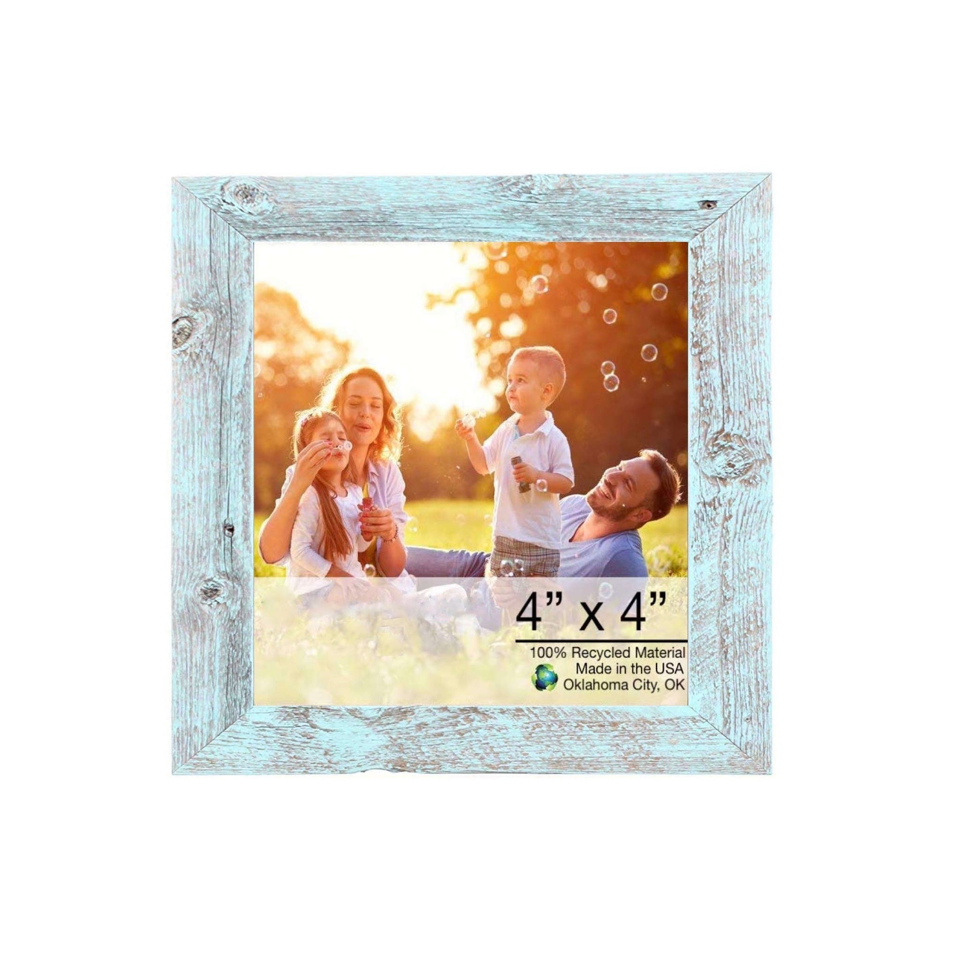 HomeRoots 4” x 4” Rustic Farmhouse Light Aqua Blue Wood Frame