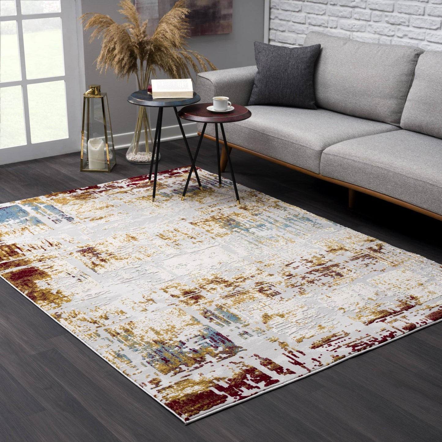 HomeRoots 4' x 6' Abstract Beige and Gold Modern Area Rug