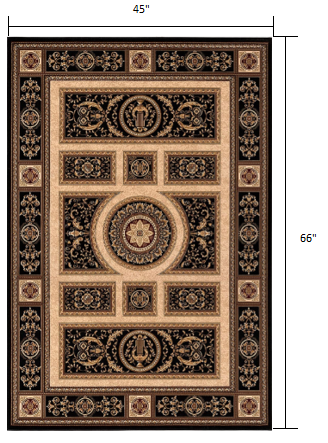 HomeRoots 4' x 6' Black and Beige Traditional Geometric Area Rug