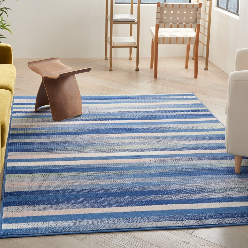 HomeRoots 4' x 6' Blue and Ivory Halftone Stripe Area Rug