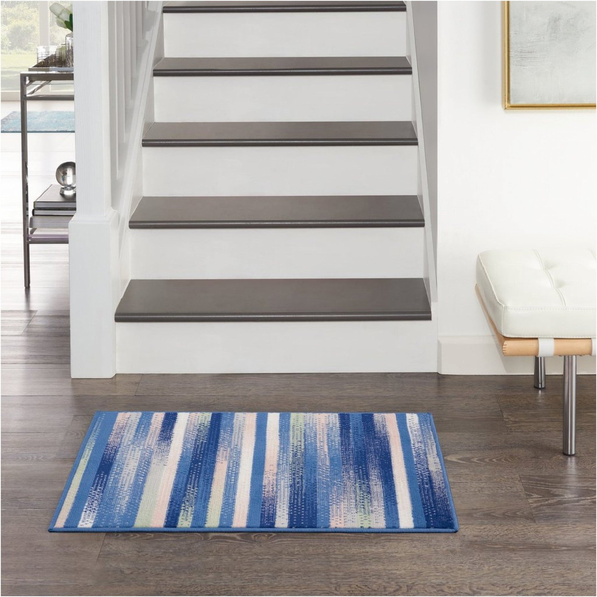 HomeRoots 4' x 6' Blue and Ivory Halftone Stripe Area Rug